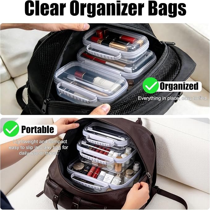 3 Pack Hard Shell Zipper Cases Clear Deep Bottom PET Plastic Waterproof | Storage Pouches Travel Organizer Bags for Makeup Toys Art Supplies Home Organization