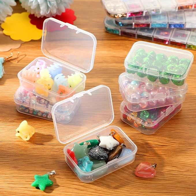 SATINIOR 24 Packs Small Clear Plastic Beads Storage Containers Box with Hinged Lid for Storage of Small Items, Crafts, Jewelry, Hardware(2.5 x 1.7 x 0.8 in)