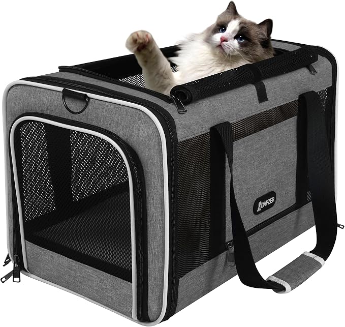 GAPZER Cat Carrier 18x11x11 Top Load, Soft-Sided Pet Travel Bag Over 15 lbs | Collapsible Small Dog Puppy Crate 10 Pound, Small Animal Rabbit Kennel Carrying Case, Kitten Mesh Cage Medium Cat Under 25 lb