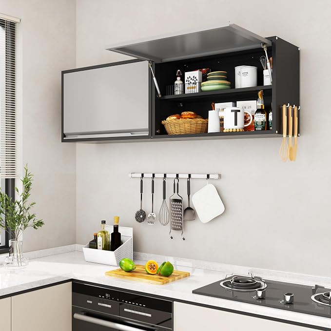 Garage Wall Cabinet, 19.7" H Metal Wall Cabinet with Up-Flip Door | Wall Mounted Metal Storage Cabinet, Upper Cabinet for Kitchen,Garage,Workshop,Warehouse, Assembly Required, Gray