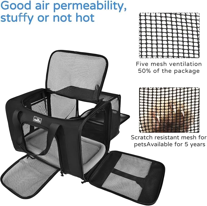 Wakytu Dog Carriers for Small Dogs, Cat Carrier Travel, Expandable, Collapsible, 900D High Density Oxford Cloth, Wear-Resisting, Anti Tearing, Reflective Tape,Safety Lock Zipper | Collapsible, 900D High Density Oxford Cloth, Wear-Resisting, Anti Tearin...