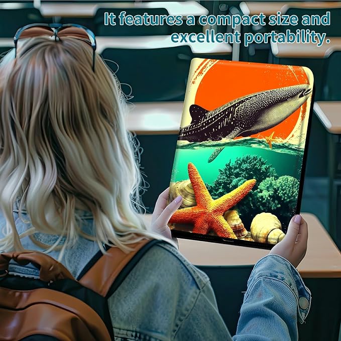 Case for Samsung Galaxy Tab E 9.6" 2015 SM-T560/T561/T567, 360 Degree Rotating Stand with Multi-Angle Vertical & Horizontal Viewing Shockproof Shell for Women Men, Whale Sunset Starfish
