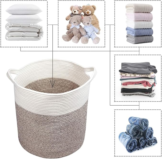 COMFY-HOMI XXXL Large Laundry Basket, Cotton Rope Nursery Woven Basket for Storage, Blanket Baskets Living Room Laundry Hamper, Dog Toy Storage Organizer, Home Decor