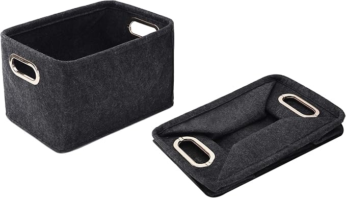 Collapsible Storage Bins Foldable Felt Fabric Storage Basket Organizer Boxes Containers with Handles Metal Handles for Nursery Toys,Kids Room,Clothes,Towels,Magazine (Dark grey)