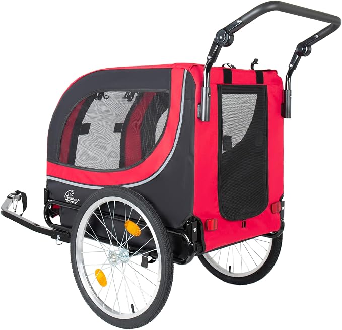 2-in-1 Bike Trailer & Pet Stroller for Dogs up to 100lbs– Foldable Pet Carrier Cart with Two 8'' Front Caster & 20'' Quick Release Air-Filled Wheels, Breathable Mesh and PVC Rain Cover, Red