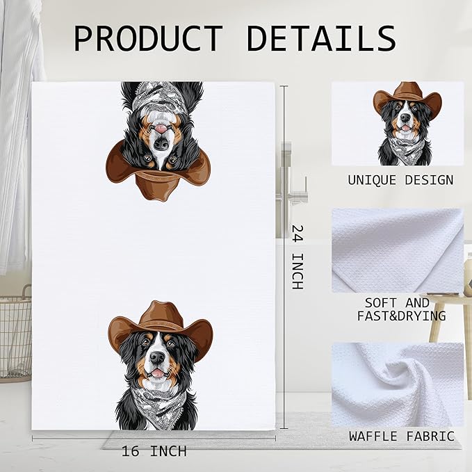 Cabana Bro Bernese Mountain Dog Gifts Kitchen Towels, Bernese Mountain Dog Gifts for Women Decorative Hand Towels for Bathroom, Funny Western Cowboy Berner Dish Tea Towels for Kitchen, 16x24 Inch