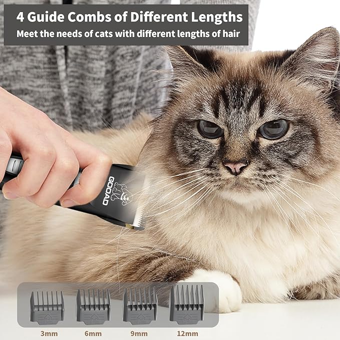 Goood Cat Clippers for Matted and Long Hair - Cordless, Low Noise Paw Trimmer, Quiet Pet Hair Clippers for Cats and Dogs (Black)