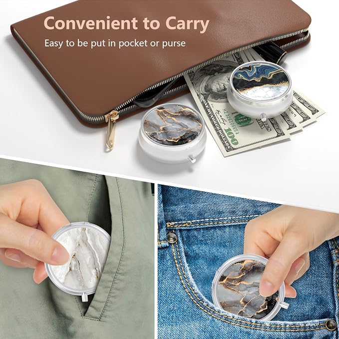 3 Pack Pill Box, Small Pill Case for Purse & Pocket, Cute Travel Medicine Organizer, Portable Medicine Container Holder to Hold Vitamins, Medication, Fish Oil & Supplement, Abstract Art Marble | Cute Travel Medicine Organizer, Portable Medicine Contain...