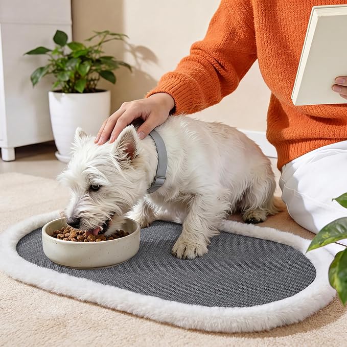 Pet Feeding Mat, Dog Food Mats Absorbent Pet Placemat for Food and Water Bowl with Non Slip Rubber Backing for Dog and Cat (12"x19", Gey)
