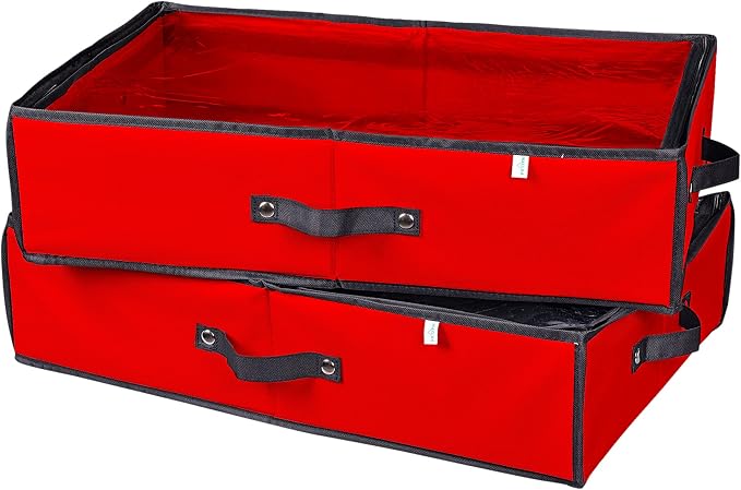2 Pack Christmas Figures Storage Box | Each Holds 4 Holiday Figurines up to 16” | Adjustable Nutcracker Decor Ornament Storage Container | Xmas Decorations Accessories Boxes (Red)
