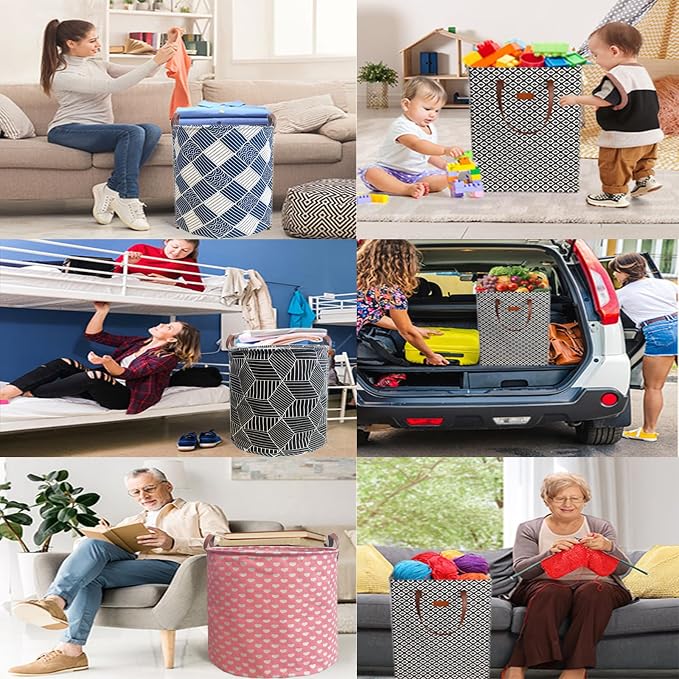 Waterproof Laundry Hamper Collapsible Laundry Basket Leather Handle Laundry Bag Large Clothes Storage Toy Organization for Bathroom Bedroom Laundryroom College Dorms (Laundry Basket-002)