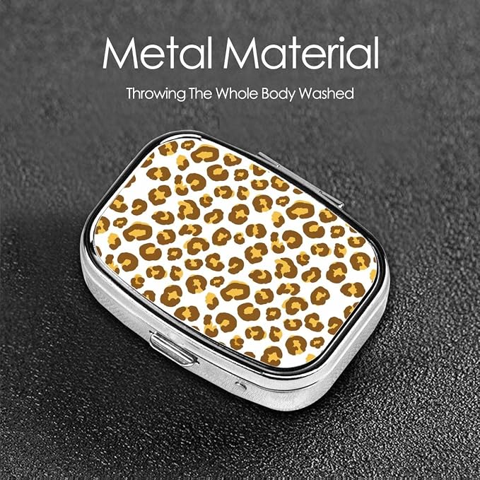Stainless Steel Pill Box Jewelry-Sized Medicine Organizer Moisture-Proof Outdoor Adventure Gear, Cheetah Gold Leopard Print