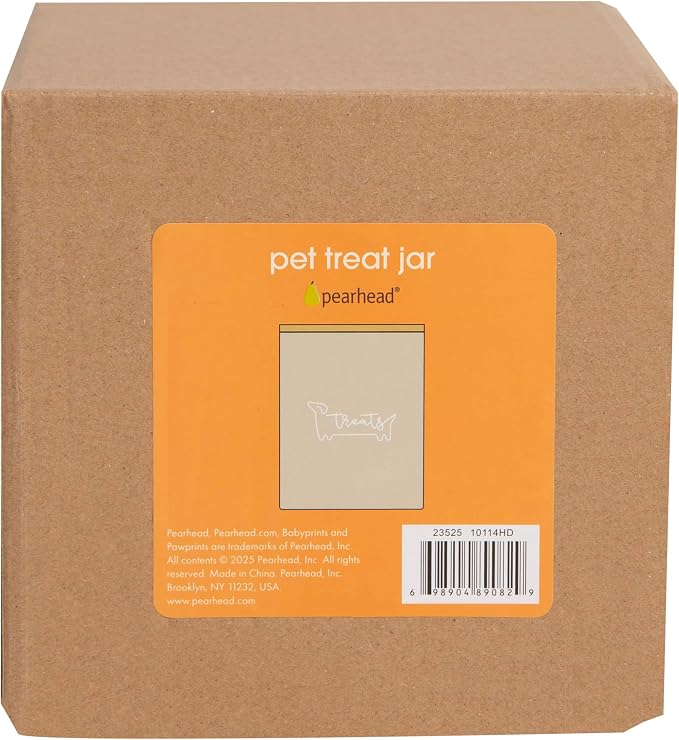 Pearhead Taupe Good Dog Ceramic Dog Treat Jar with Airtight Wooden Lid