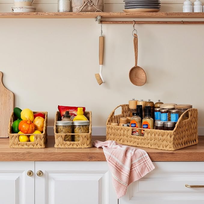 GRANNY SAYS Wicker Baskets for Organizing, Waterproof Basket for Storage | Wicker Storage Baskets for Pantry, Open Front Basket for Shelves, Kitchen Storage Baskets, Decorative Basket for Home Decor