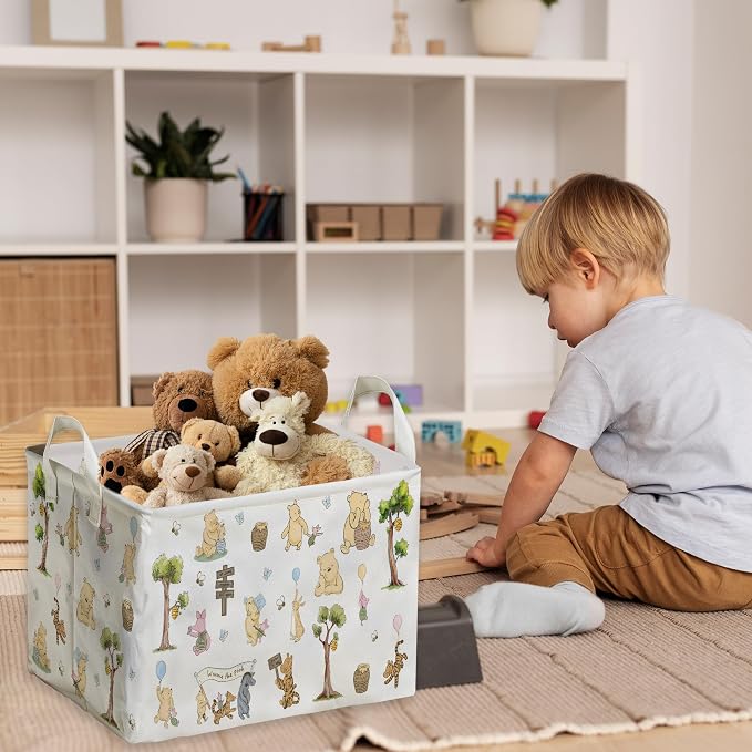 Winnie Storage Nursery Basket,Large squarecanvas Laundry Hamper WithWinnie baby Stuff A Waterproof PECoating, Foldable, Bathroom and Bedroom SetClothes ,Toys Bin, Baby Nursery HamperDecor