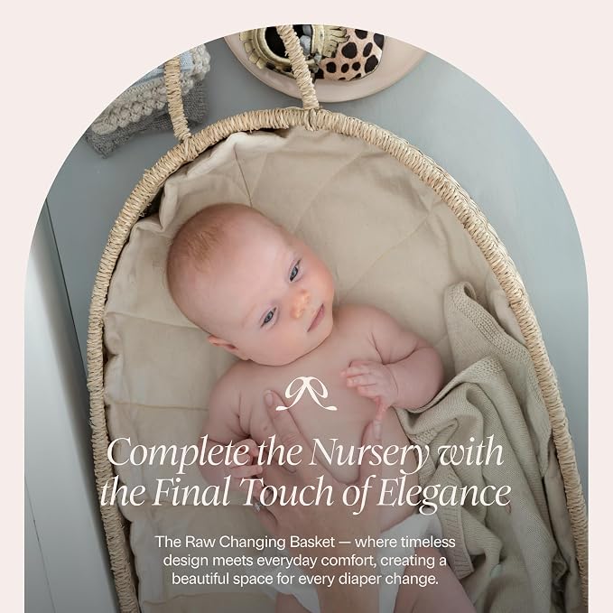 BEBE BASK Premium Baby Diaper Caddy Organizer Basket with Cotton Divider | Handmade & Award-Winner, Seagrass Caddy Basket, Newborn Essentials, Nursery Basket, Removable Divider, Baby Shower (ROSA)