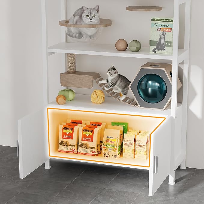 Kepptory Arched Cat Storage Shelf, 5-Tier Cat Tower Display Rack with Cabinet