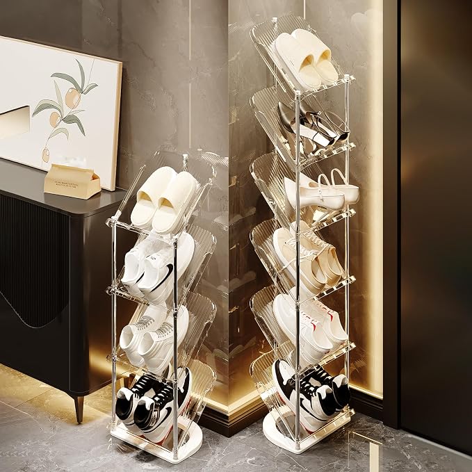 YYW Transparently Narrow Shoe Rack, Vertical Shoe Rack for Entryway Corner | Small Shoe Storage Organizer, Save Space Slim Shoe Shelf for Front Door Entrance, Easy To Assemble, PET Material