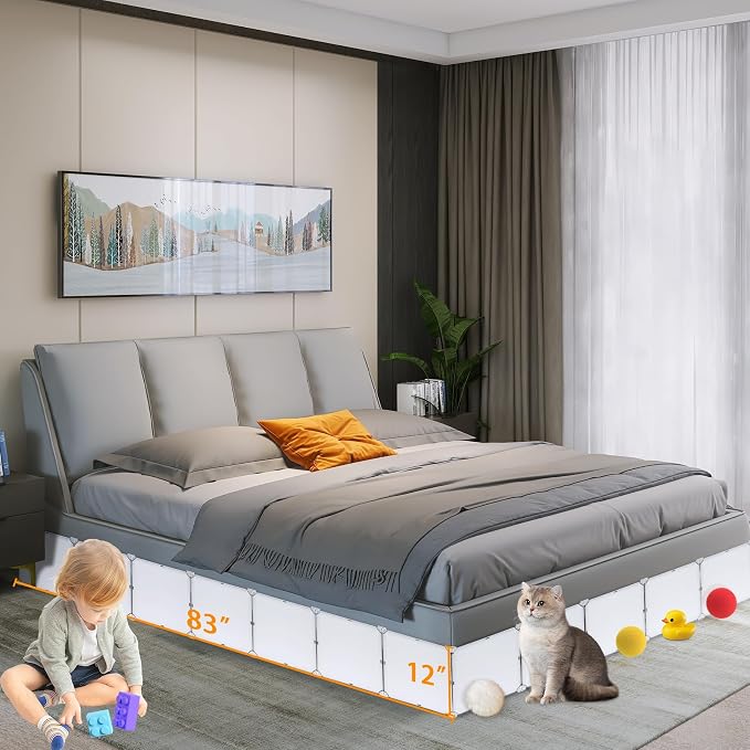 14 Pack Under Bed & Couch Blocker for Pets and Toys - 166" Length, 11.8" Height for One Side of Queen Bed | Includes Sticky Tape, Connectors & Zip Ties - White