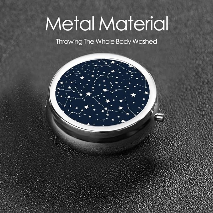 Mini Pill Container, Constellation Galaxy Starry Night Stars Glow in The Dark Midnight Round Sturdy Organizer, Portable Holder for Supplements, Travel Pill Case Purse Essential for Gym