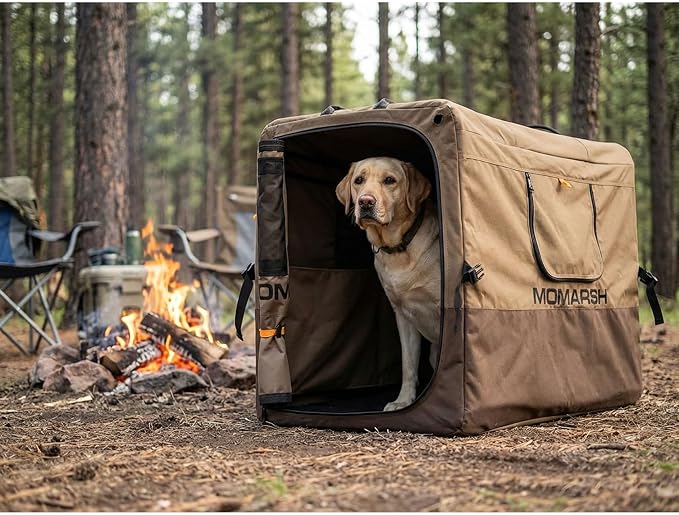 Momarsh Quick Crate | Collapsible Dog Crate for Travel & Waterfowl Hunting | Removable Padded Floor & Customizable Windows | Weather Proof Siding & Exterior Pockets for Storage