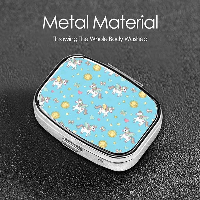 Cute Unicorn Pill Case Pill Box with Mirror Retro Pocket 2 Compartment Medicine Case Vitamin Pill Organizer for Pocket Purse and Travel Gifts