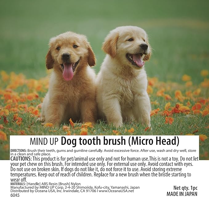 MIND UP Dog Toothbrush with Micro Head, 15° Angled Handle for Ultra-Small Dogs, Pet Toothbrush for Back Teeth & Hard-to-Reach Areas, Made in Japan, 3EA