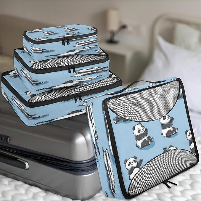 Packing Cubes for Travel, Cute Panda Travel Luggage Packing Organizers for Women Men, Large Custom Toiletries Bag for Cosmetics Toiletries, Cartoon Panda