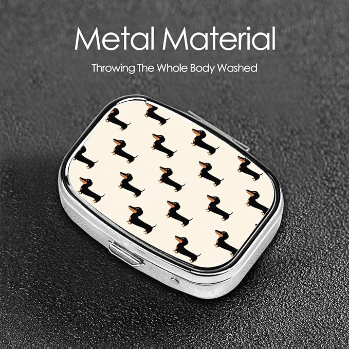 2 Compartments Travel Pill Organizer Daily Pill Case Wiener Dog Doxie Dachshund Weiner Dog Pet Dogs Small Pill Box for Pocket Purse Portable Pill Container Medicine Vitamin Organizer