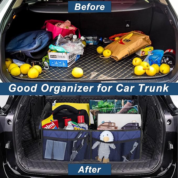 Deosk Car Trunk Organizer for SUV, Car Organizers and Storage with Reinforced Handles, Car Accessories for Women/Men 50L Waterproof Polyester Trunk Organizer(Medium, Dark Blue)