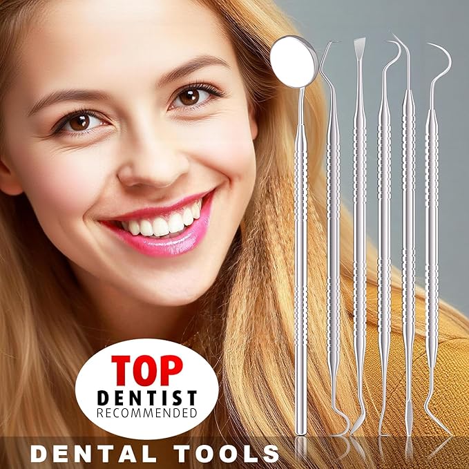 G.CATACC Dental Tools, Metal Dental Pick Teeth Cleaning Tools for Home Use, Stainless Steel Oral Care Hygiene Kit with Tooth Scraper Plaque Tartar Remover - with Case