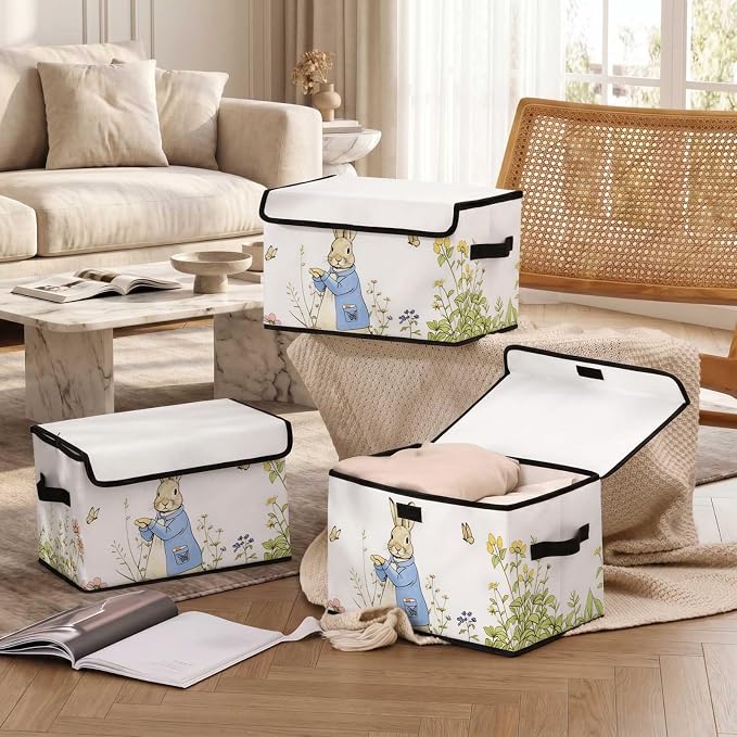 Stackable Storage Bins with Lids,Closet Organizers Fabric Box for Home and Office,Blanket Clothes Organizers,Under Bed Storage Containers 3 Pack