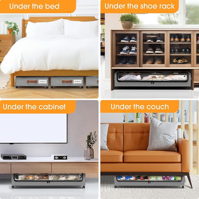 Under Bed Storage with Wheels 3Pack Storage Containers with Clear Window | Under Bed Drawers Rolling Under Bed Storage for Clothes,Shoes, Blankets (30.71 x 16.93 x 6.69 in, Light Grey)