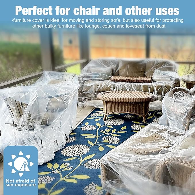 Clear Plastic Moving Chair Furniture Covers for Storage | Extra Large 65x 42 x 34 Inch, Waterproof and Dust Proof With Label For Storage and Moving