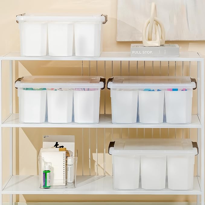 Citylife 17QT 4Packs Clear Craft Organizers and Storage Bins with Lids | Stackable Art Supply Organizer with Tray and 6 Inserts for Markers, Crayons, Pencils, Tools, Playdoh, Coloring Books