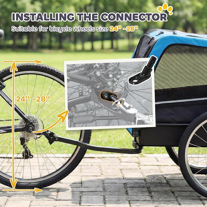 PawHut Dog Bike Trailer 20" Air Tires for Small Medium Breeds 44 lbs | Pet Cart Bicycle Carrier, Quick-Release Wheels, Reflectors, Flag, Dog Cart for Bicycle