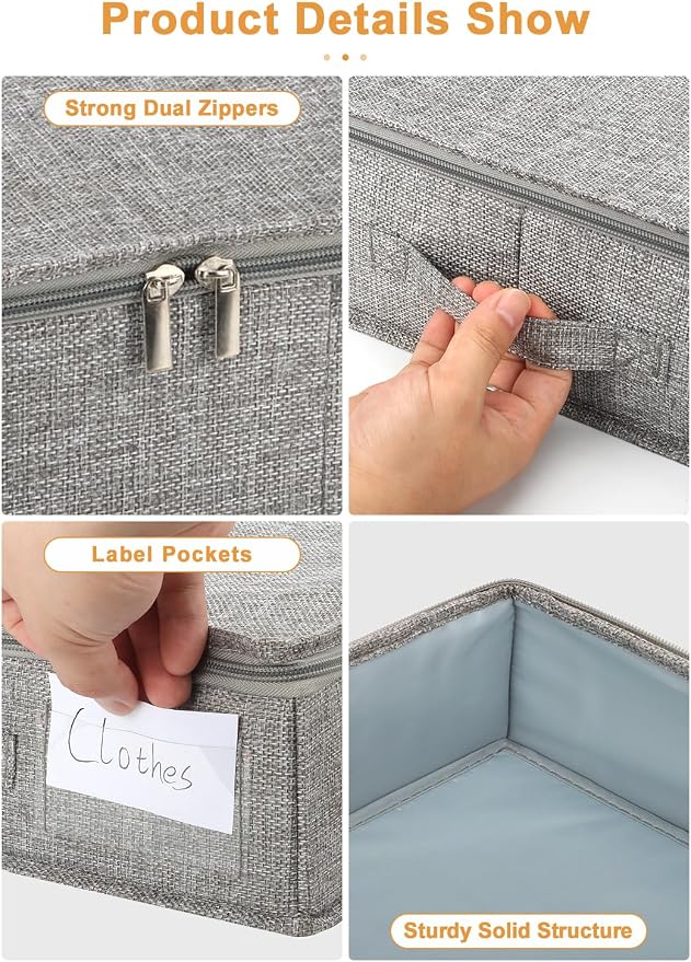 punemi 4 in High Sturdy Low Profile Under Bed Storage, 2 Pack, Grey | Shallow Clothes Storage Bins with Sturdy Side & Bottom, Slim Design,for Under Bed, Couch, Sofa, Crib & Dresser