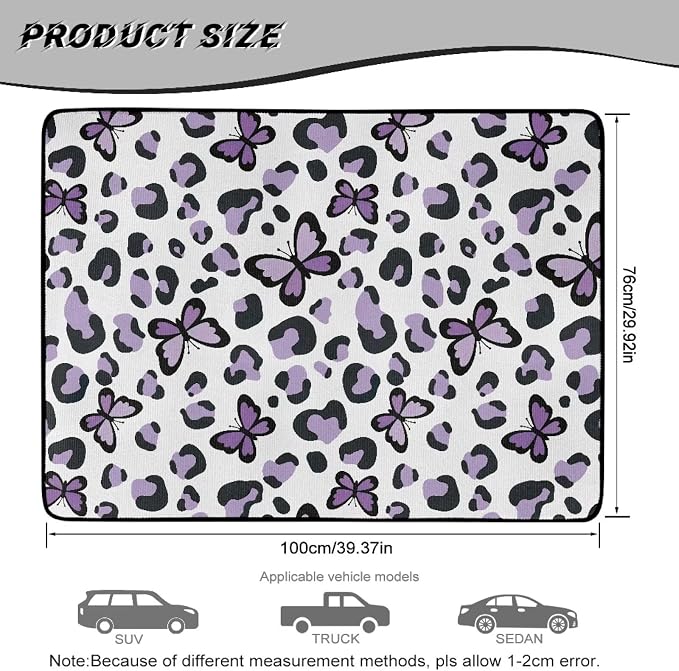 Leopard Print Pet Friendly Car Trunk Mat 29" x 39", Butterfly Pattern Non Slip Cargo Liner for Cars Trucks, All Weather Washable Durable Rear Trunk Liners