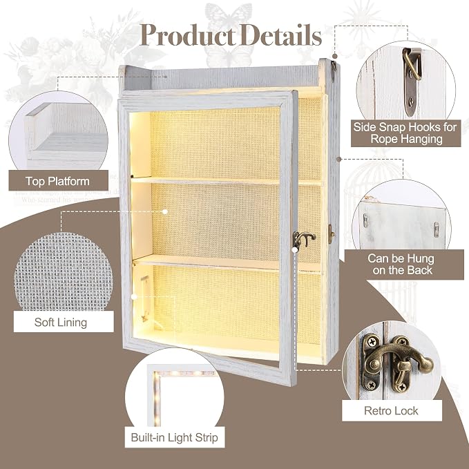 11x16 Flower Shadow Box Frame with Shelves, White
