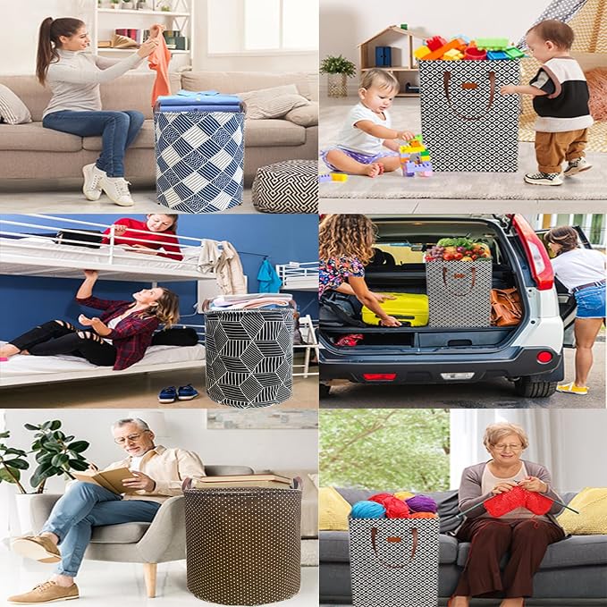 80L Waterproof Laundry Hamper in Family Leather Handle Laundry Basket in Dormitory Collapsible Laundry Bag in Nursery (96-Satisfied laundry hampers, 80L)