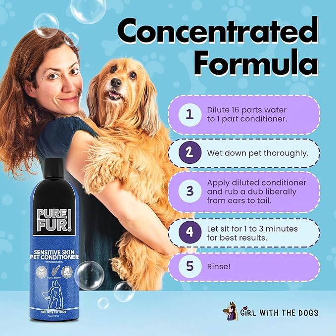 Pure Fur! by Girl With The Dogs - Made in USA - Sensitive Skin Pet Conditioner, 16 oz