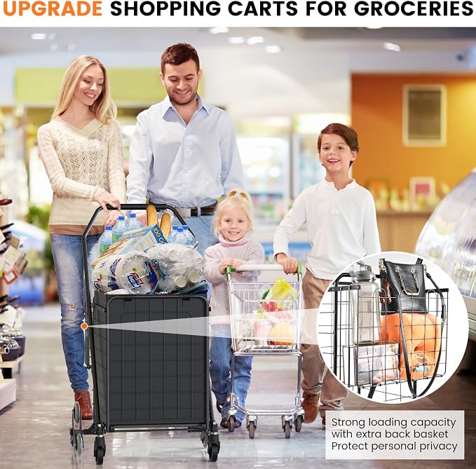 Upgraded Stair Climbing Shopping Cart for Groceries, 280LBS Grocery Cart | Waterproof Liner, 360° Rolling Swivel Wheels, Heavy Duty Utility Cart Folding Shopping Carts for Laundry Luggage Gift