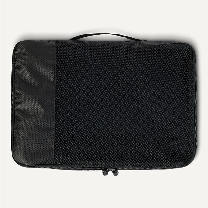 Amazon Essentials 4-Piece Packing Cubes Travel Accessories Set, Luggage Organizer with Double Zipper, Mesh Top, Space-Saving, Medium, Black (Previously Amazon Basics)