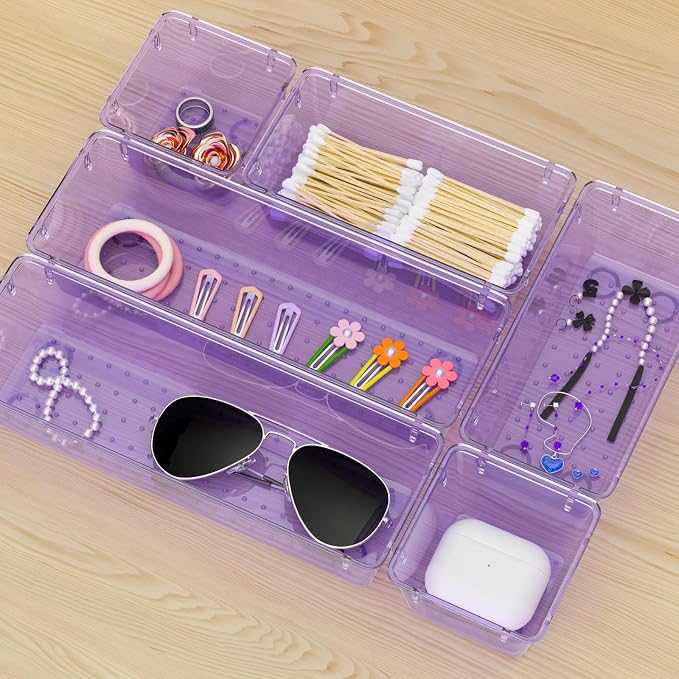 9 Pack Clear Drawer Organizer Set, Drawer Storage Trays, Storage Bins | Acrylic Drawer Storage Trays, Storage Bins for Makeup, Cosmetics, Jewelries, Utensils, Gadgets, Office