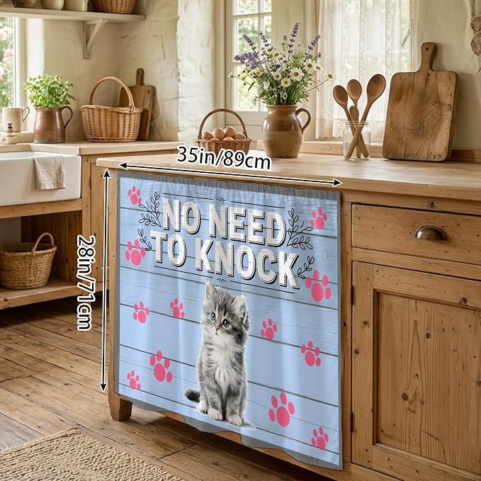 NO Need to Knock Oven Skirt Curtain for Kitchen Decor 28"x35", Cat Pet Paw Prints Pet Lover Farmhouse Self Adhesive Stove Curtains Skirt Cabinet Curtains for Bathroom Laundry Room