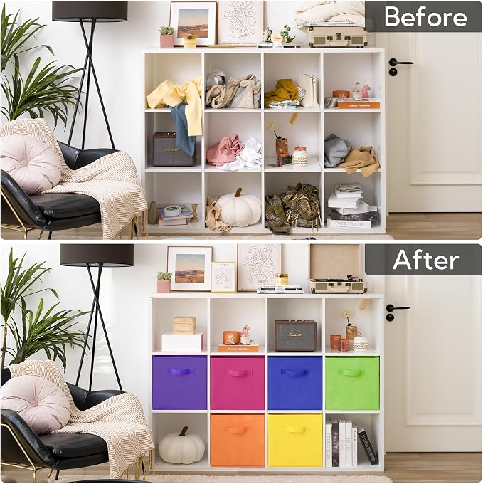 GRANNY SAYS 13x13 Storage Cubes, Cube Storage Organizers, Rainbow, 6-Pack | Collapsible Storage Boxes with Thickened Base Plate, Sturdy Handles, Decorative Baskets for Shelves, Closet