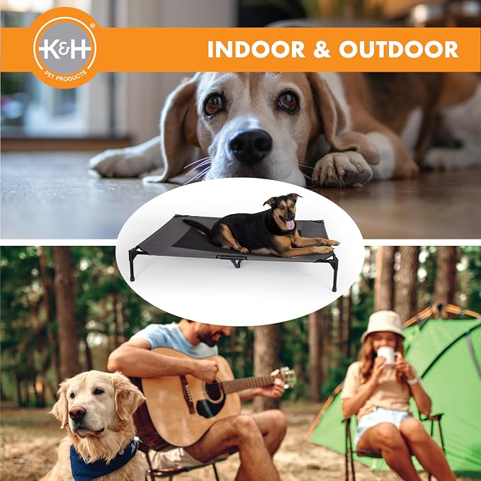 K&H Outdoor Elevated Dog Bed, Cooling Raised Dog Bed, Charcoal, Jumbo | Pet Cot for Extra-Large & Giant Pets, Breathable Mesh Center Hammock Design, Indoor/Outdoor Washable Cover, 56x38in