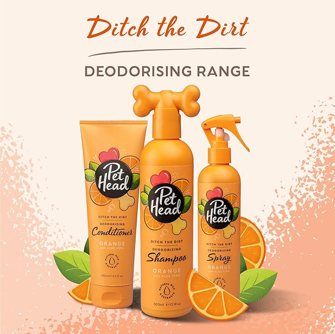 Pet Head Ditch The Dirt Dog Conditioner | Orange Scent | Deodorizing Conditioner for Smelly Dogs | Deep Cleans and Removes Odors | Vegan | Gentle Formula for Puppies | Made in USA | 8.4 fl. oz.