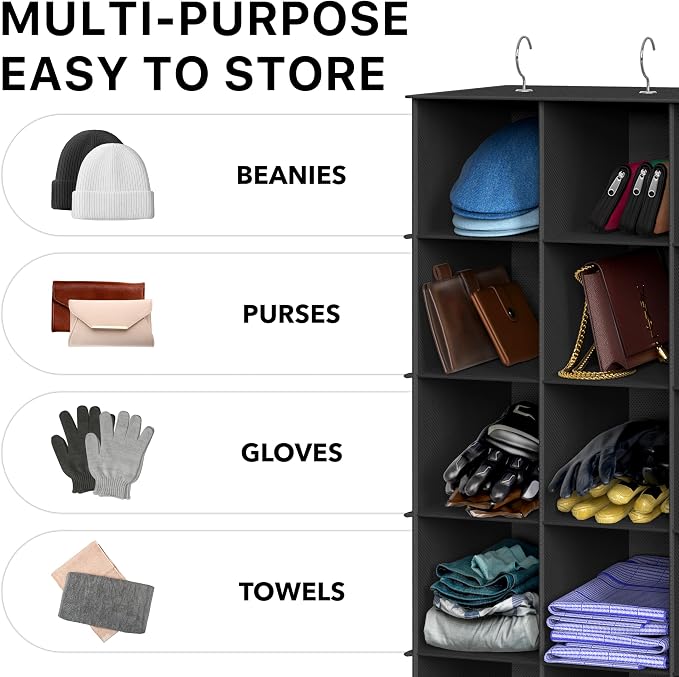 Simple Houseware 24 Section Shelves Hanging Shoes Organizer, Black | 3 Metal Hooks, 8 Tier, Holds Up to 24 lbs