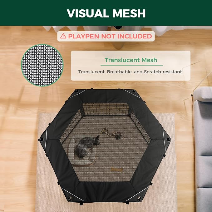 FXW Mesh Top Cover for 32"/40"/45" H 6-Panel Dog Playpen, Hexagon | Helps Deter Jump-Outs, Tear-Resistant, Quick Setup, Compact Storage, Fits FXW Only, Playpen Not Included
